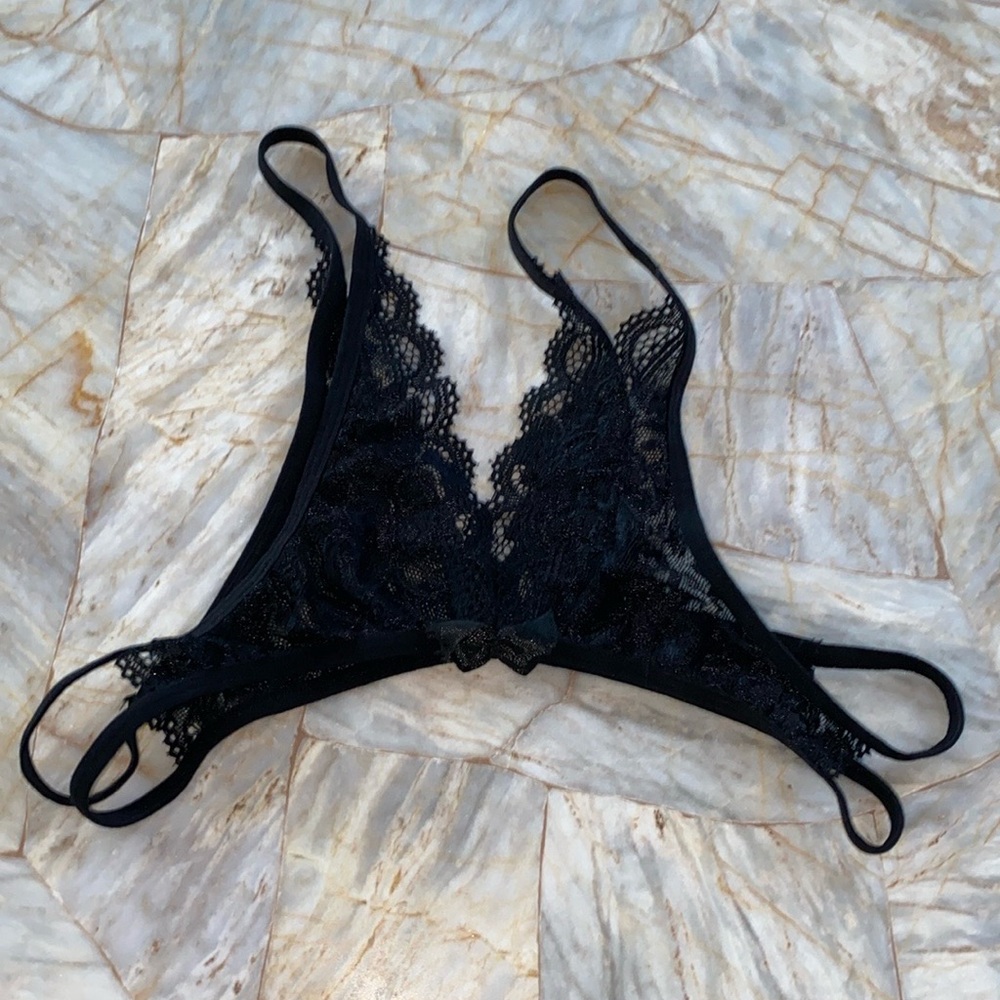 Bra Top Bralette Small Black Lace Tie Up‎
